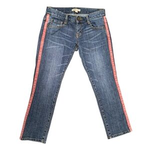 CAbi Johnny Tuxedo Ankle Cropped Jeans Blue Denim Red Side Stripe Women's Size 0